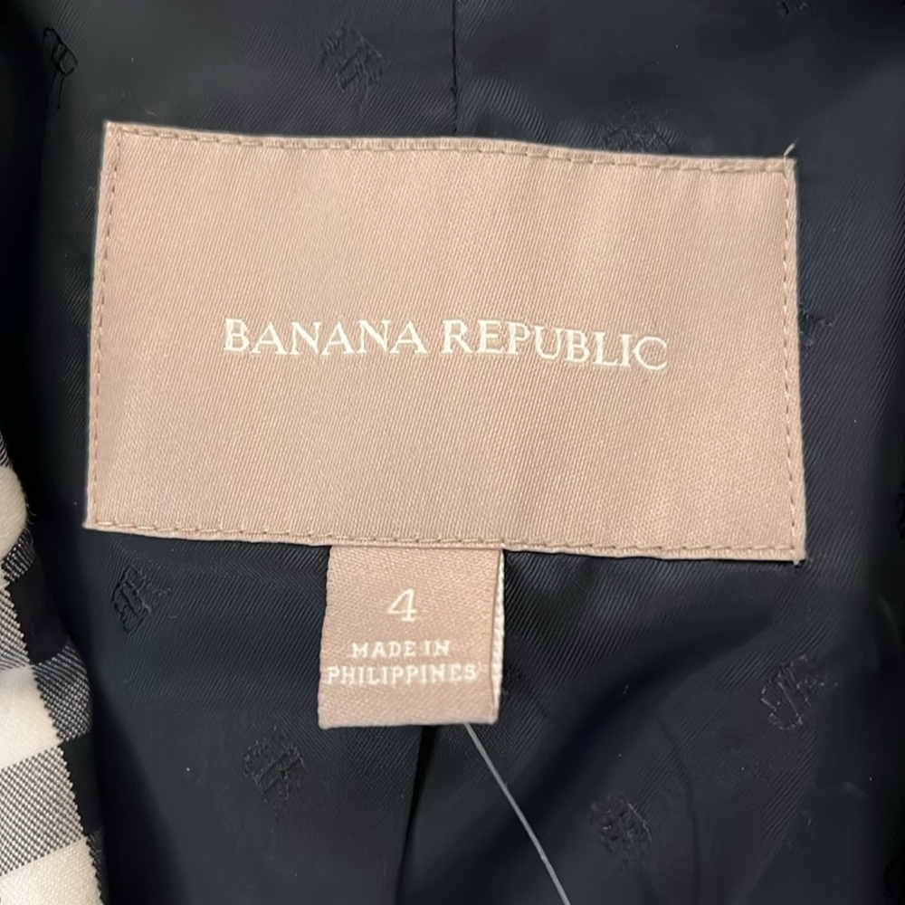 New Banana Republic Blazer Jacket Navy/White Checked Cotton Stretch Lined Size 4 - Picture 3 of 16